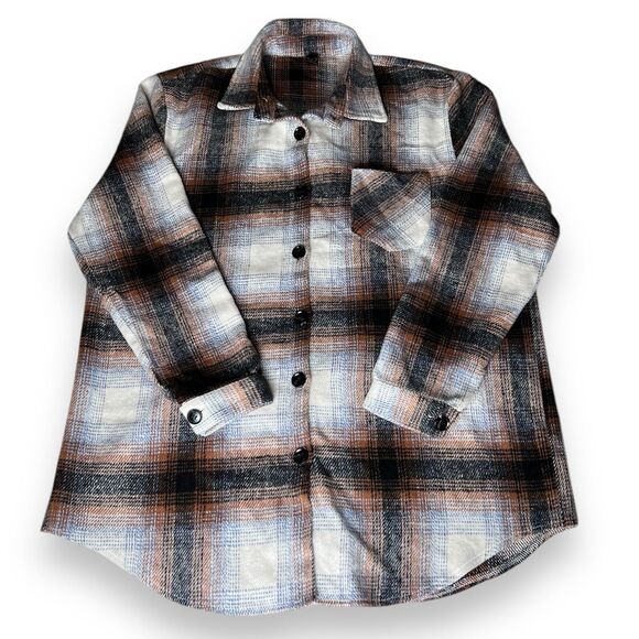 Windsor Brown & Gray Plaid Oversized Button Long Sleeve Flannel Women’s Size L - Picture 1 of 6